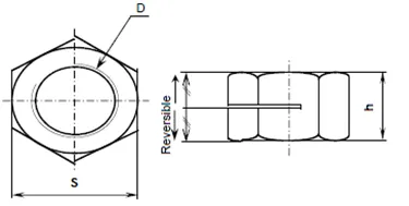 Technical drawing of Auto-Lok® ALNsM single-slotted normal-height lock nut